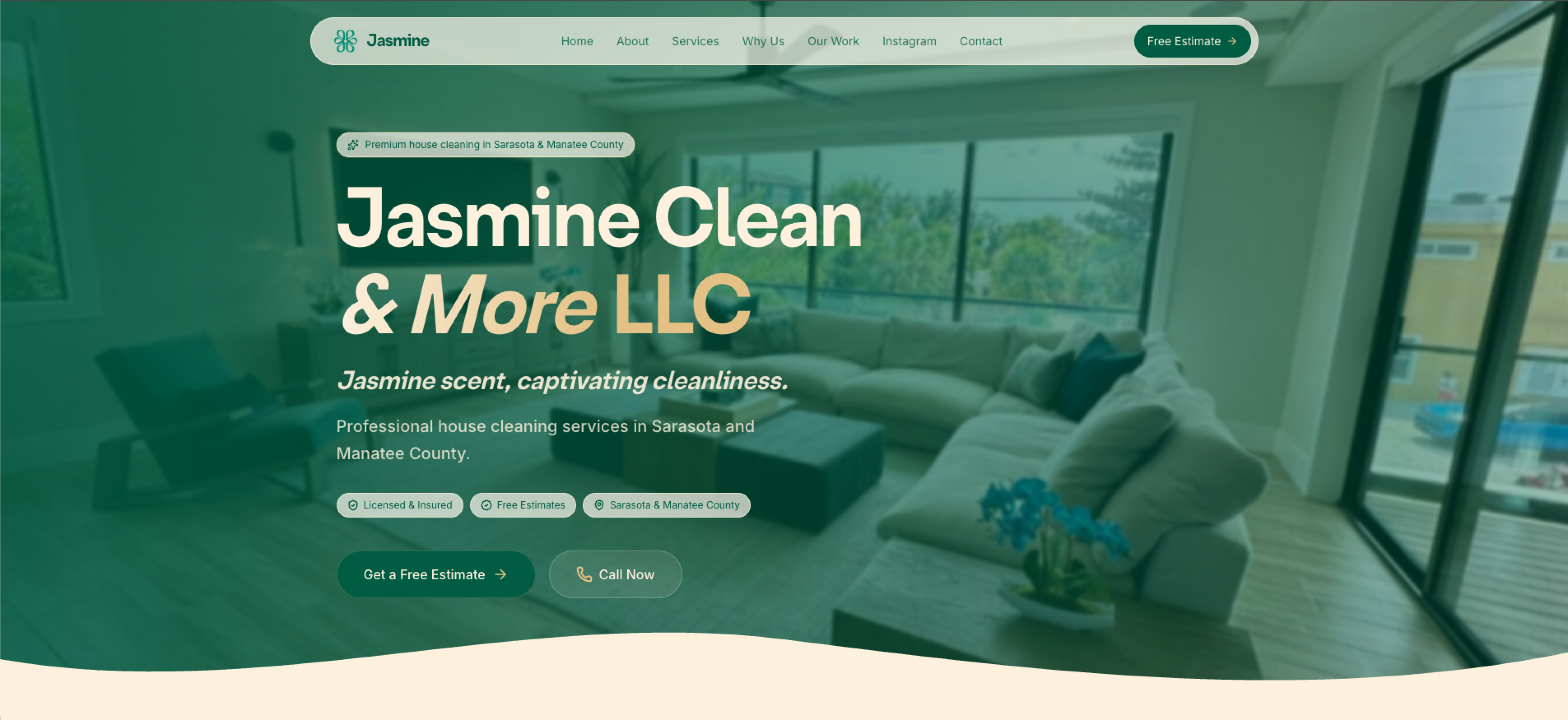 Página inicial do site Jasmine Clean