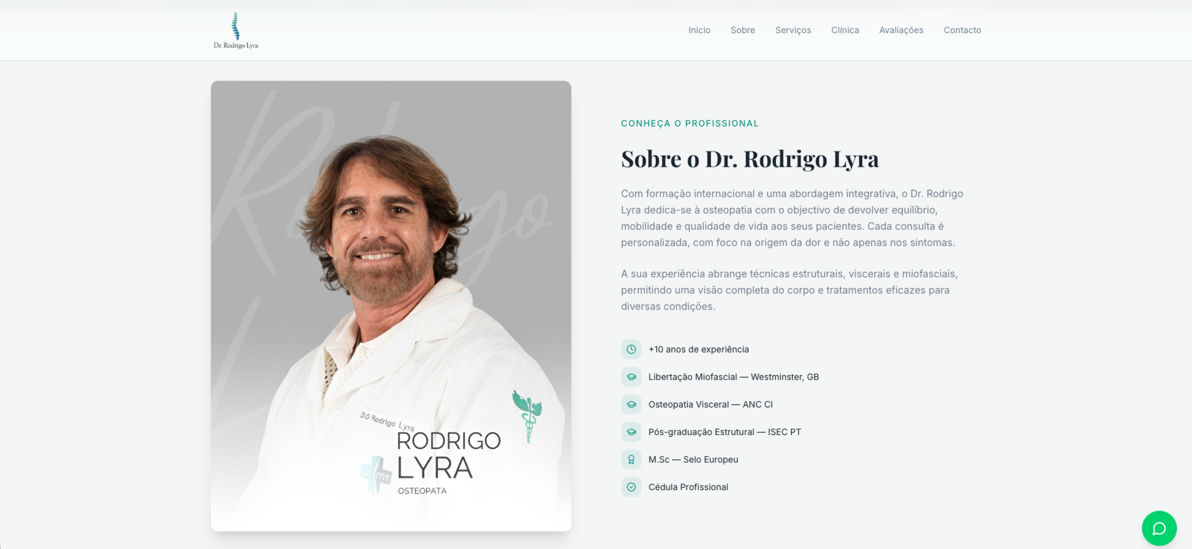 Página inicial do site Rodrigo Osteopata